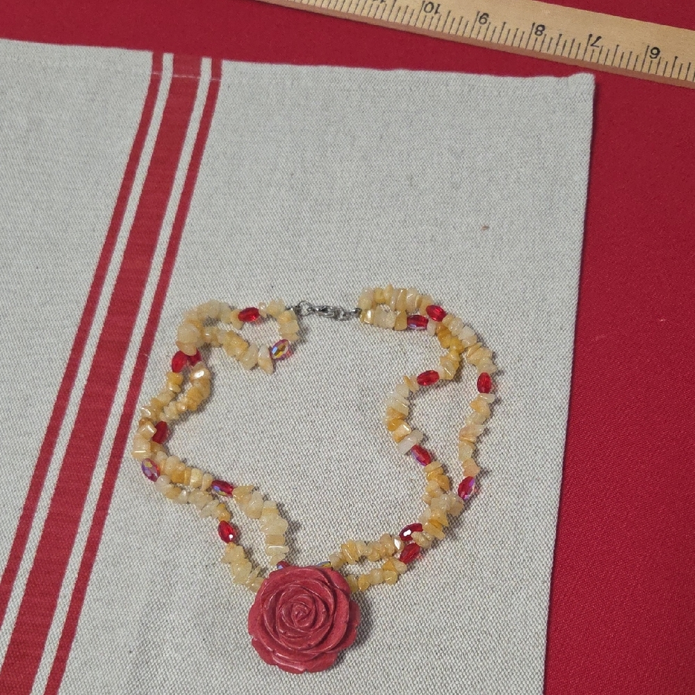 Red and Gold Floral Necklace